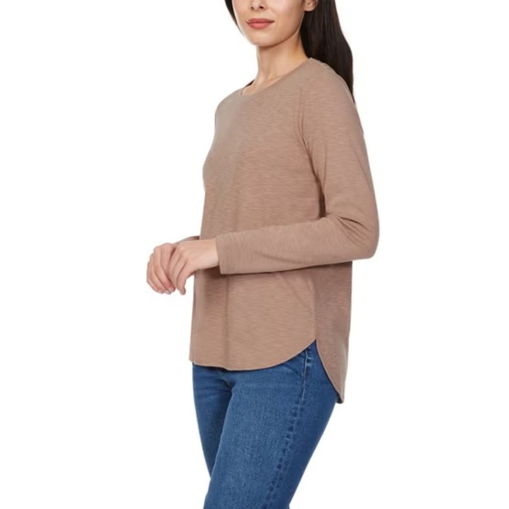 Kirkland Signature Women's Long Sleeve Slub Tee, Brown, Size Medium, New